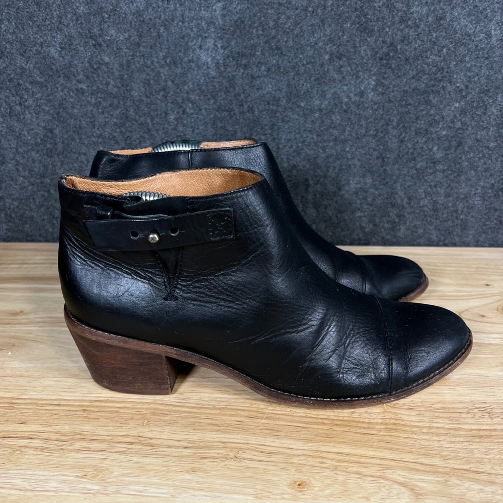 Madewell Black Leather Cap Toe Ankle Boots Side Buckle B8034 Size 11